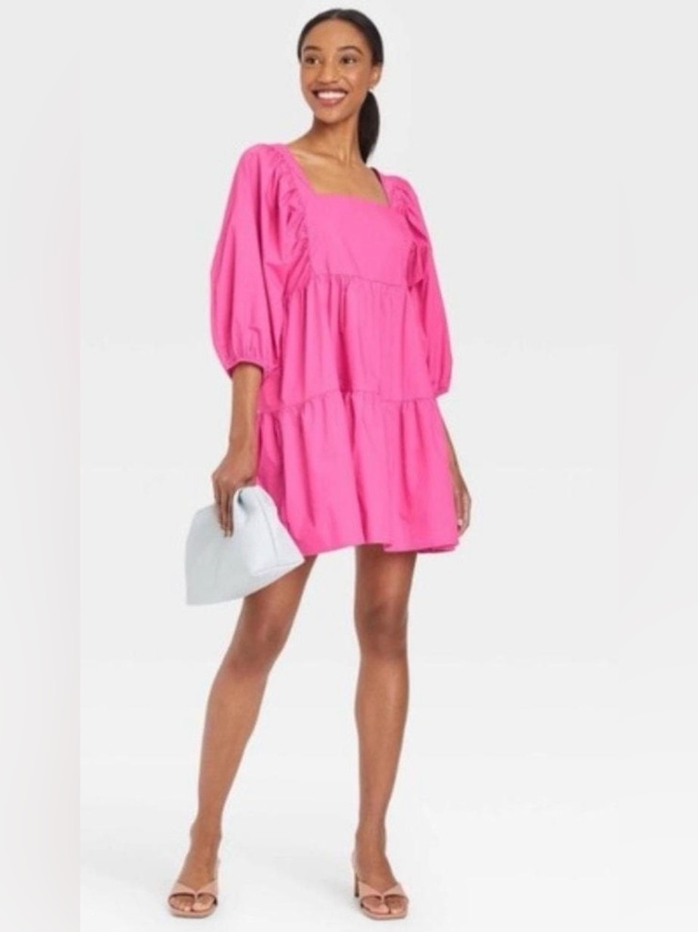 a new day Vibrant Pink Square-Neck Tiered Mini Dress